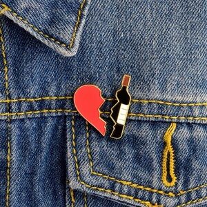 3/$23 Wine Bottle & Broken Heart Pin Brooch Set